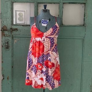 Red floral stretchy Free People dress.